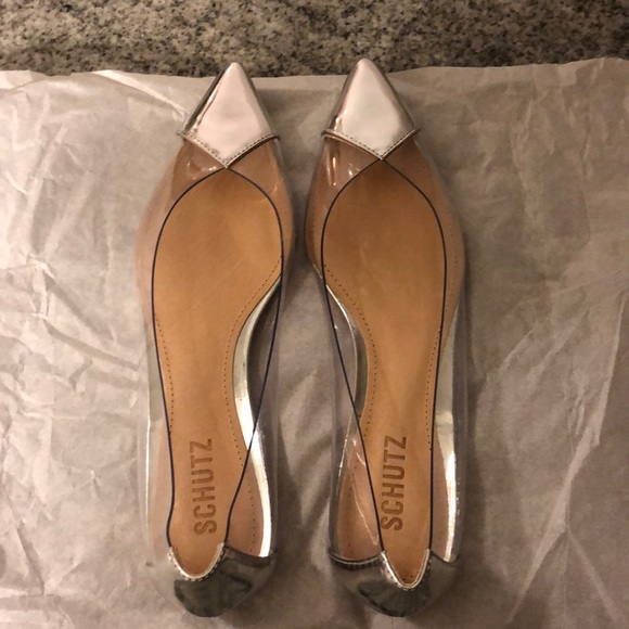 schutz clear pointy toe flat